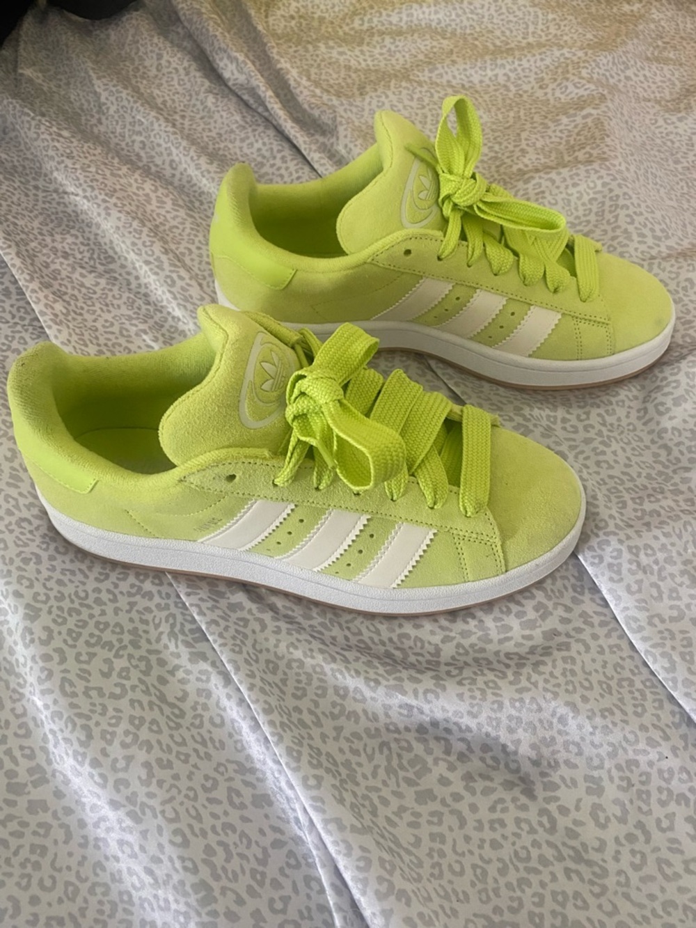 adidas Neon Yellow Suede Low-Top Sneakers with White Stripes